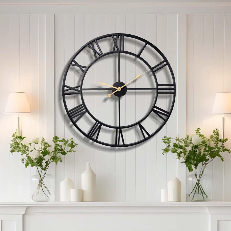Vantic 32 Inch Large Wall Clock, Roman Numeral Metal Oversized Wall Clocks for Living Room Decor, Bedroom and Kitchen, Completely Silent, Non Ticking, Battery Operated - Image 1
