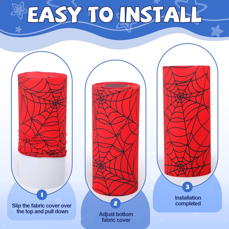 Mindsoft Set of 3 Spider Themed Spandex Cylinder Stand Covers for Carnival Party, Red Blue Cylinder Pedestal Cover, Dessert Table Display for Birthday Baby Shower Backdrop Decor(Spider) - Image 3