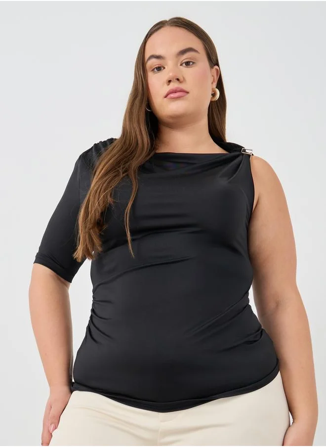 ستايلي Styli Plus Size Solid One Sleeve Knit Top