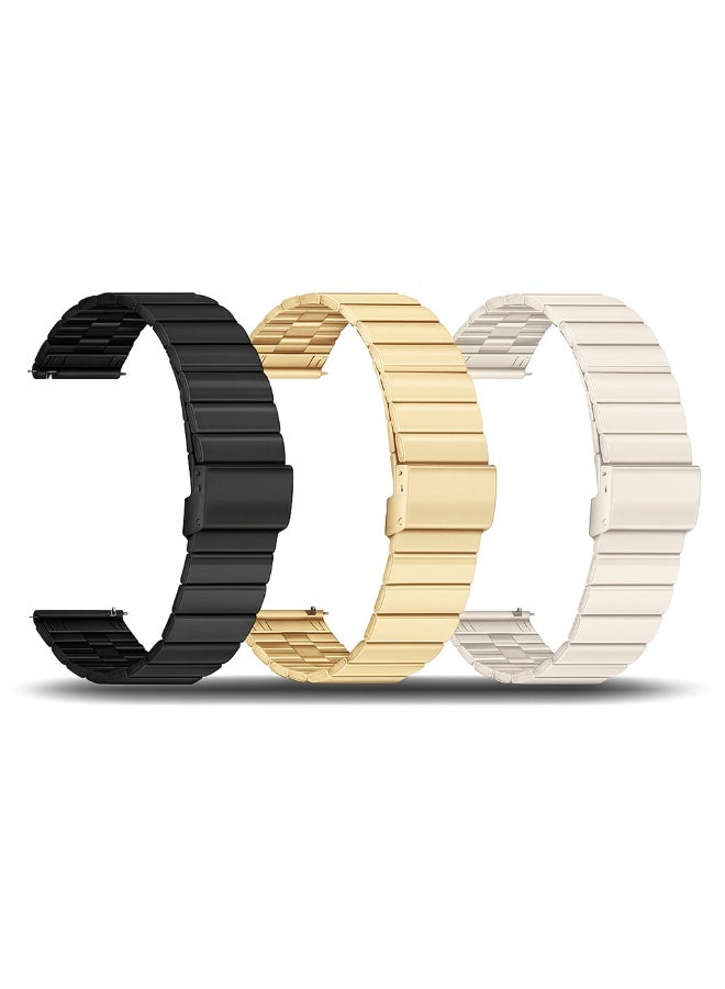 O Ozone (Pack of 3) O Ozone Compatible for Samsung Galaxy Watch Ultra LTE 47mm / Galaxy Watch 3 45mm/Galaxy Watch 46mm, 22mm Stainless Steel Metal Band Bracelet wristband for Huawei Watch GT/GT 2 46mm - Starlight/Black/Classic Gold - Image 1