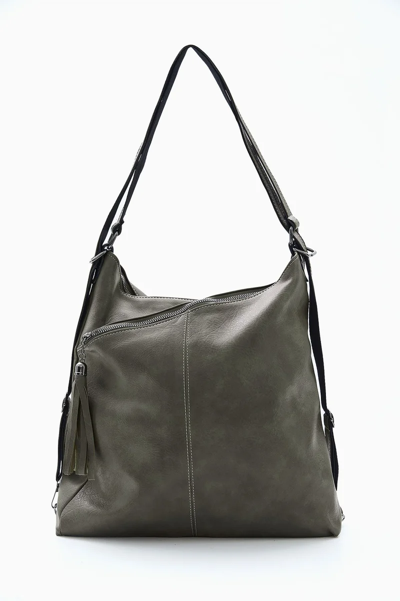 Wecre8 Olive Green Slouchy Tassel Shoulder Bag by WECRE8
