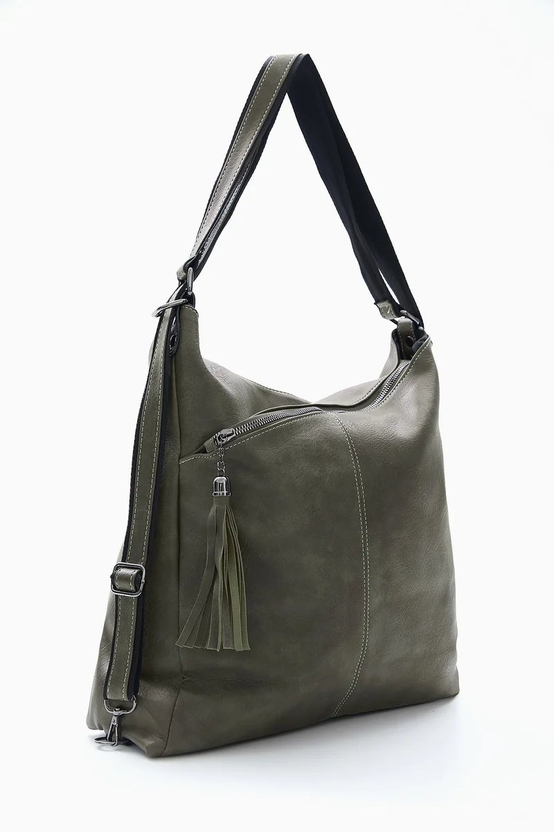Wecre8 Olive Green Slouchy Tassel Shoulder Bag by WECRE8