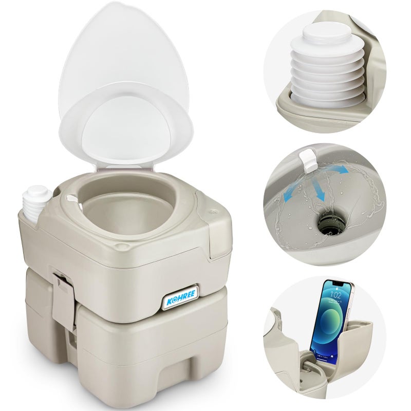 Kohree Portable Toilet for Camping 53 Gal 20L Cassette Toilet Porta Potty for Adults with Diagonal Elongated Bowl Seat Leakproof Bellows Flush Pump Large Capacity Camping Toilet for RV Trailer - Image 2