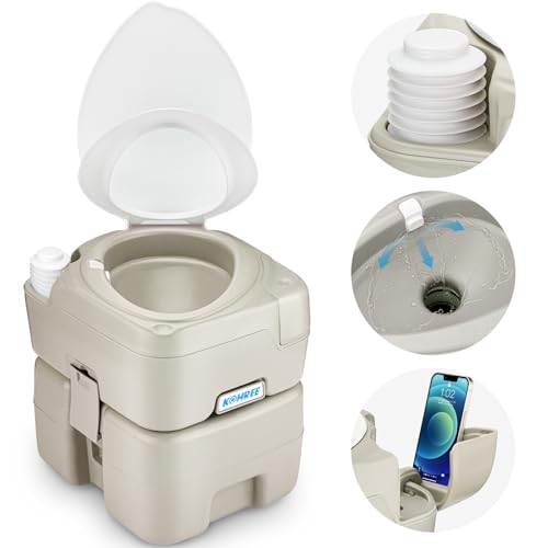 Kohree Portable Toilet for Camping 53 Gal 20L Cassette Toilet Porta Potty for Adults with Diagonal Elongated Bowl Seat Leakproof Bellows Flush Pump Large Capacity Camping Toilet for RV Trailer - Image 1
