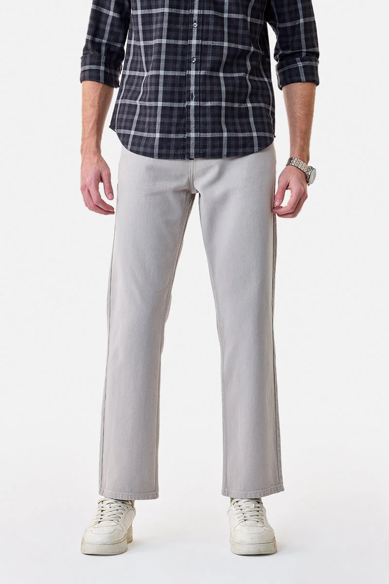 SNITCH Beige Solid Straight Fit Casual Jeans