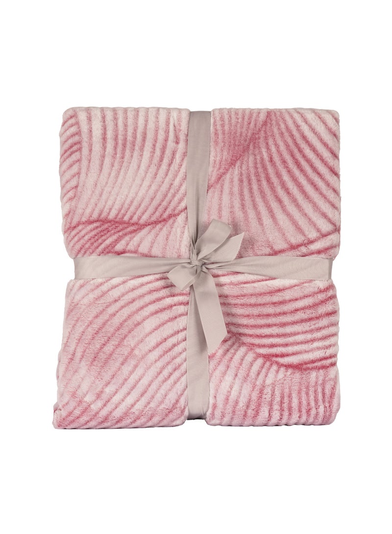 Elega Decor Jacquard Flannel Blanket – Single (150x200 cm) | Knitted Abstract Leaf Embossed | Pink | Ultra-Soft, All-Season Comfort - Image 4