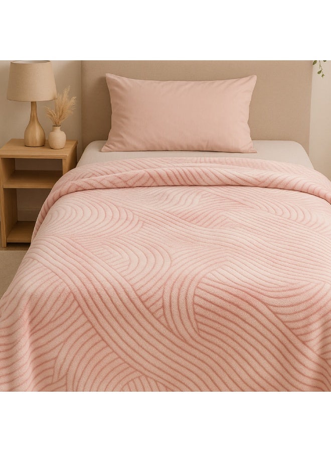 Elega Decor Jacquard Flannel Blanket – Single (150x200 cm) | Knitted Abstract Leaf Embossed | Pink | Ultra-Soft, All-Season Comfort - Image 1
