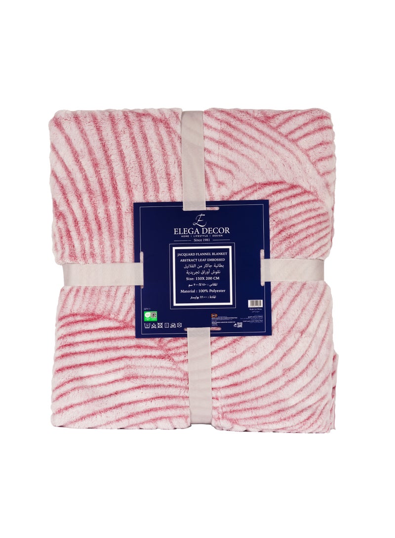 Elega Decor Jacquard Flannel Blanket – Single (150x200 cm) | Knitted Abstract Leaf Embossed | Pink | Ultra-Soft, All-Season Comfort - Image 2