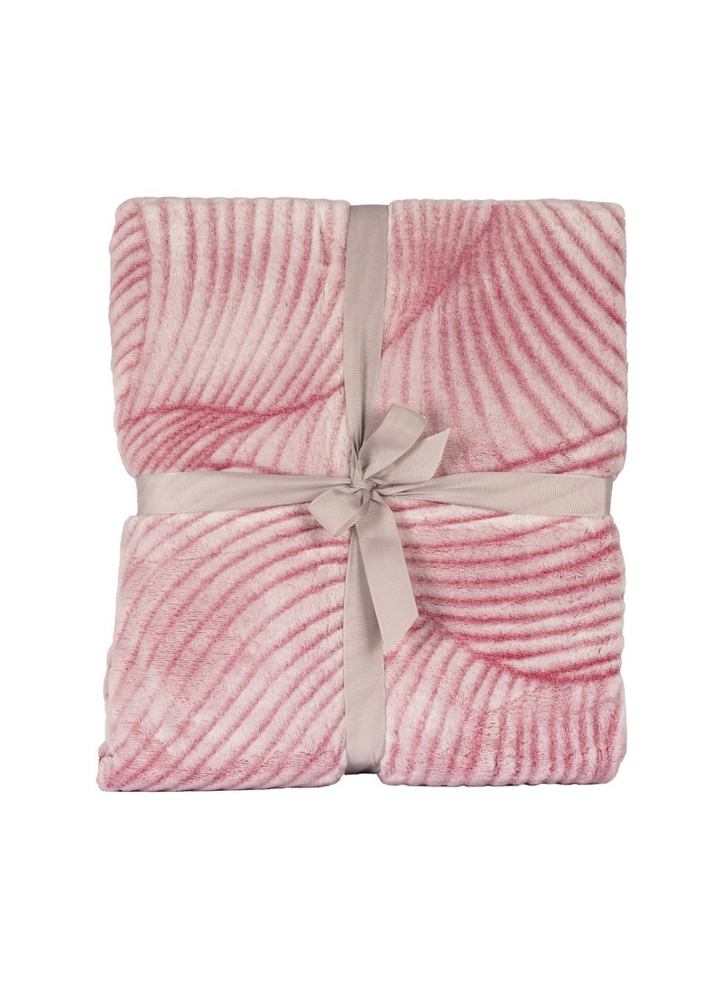 Elega Decor Jacquard Flannel Blanket – Single (150x200 cm) | Knitted Abstract Leaf Embossed | Pink | Ultra-Soft, All-Season Comfort - Image 2