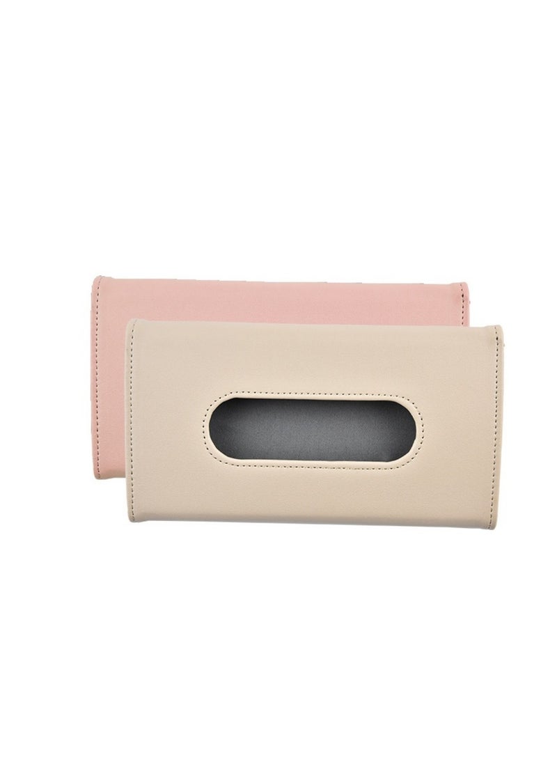 Generic 2 PCs Car Visor Tissue Holder, Dispenser Hanging Paper Towel Holder Case For Seat Back And Vehicle Side Door, Multi-Use Cover and Truck Decoration, Beige & Pink  - Image 1