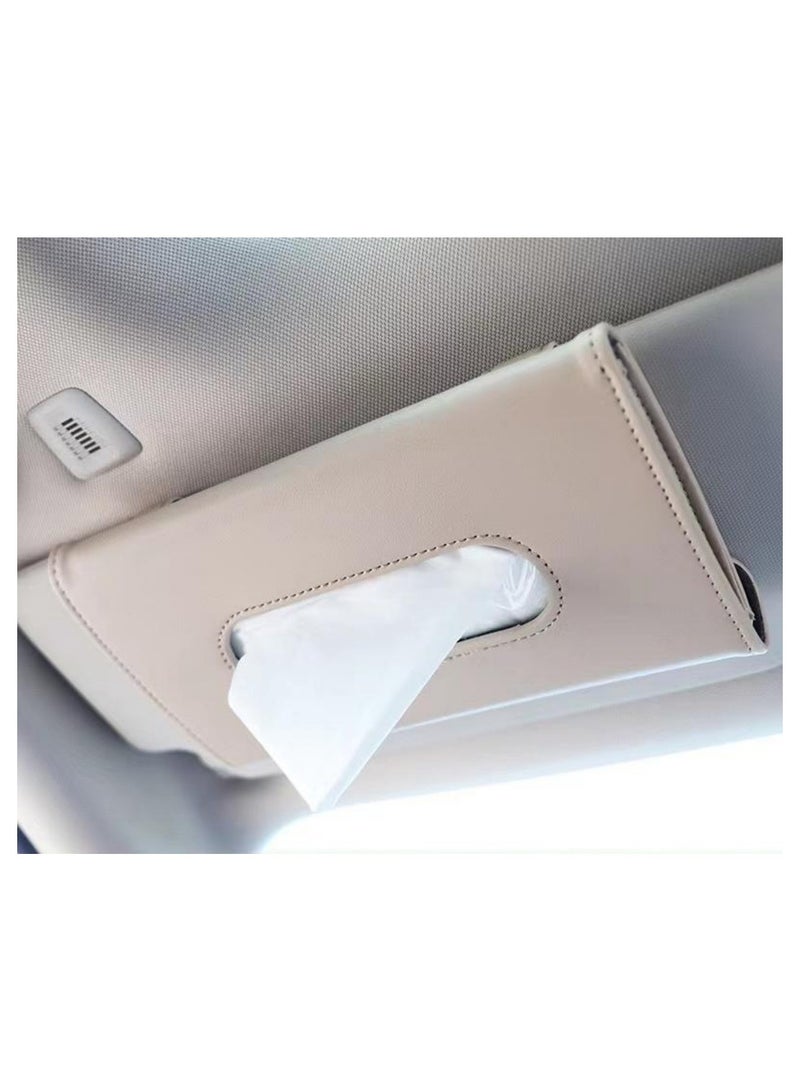 Generic 2 PCs Car Visor Tissue Holder, Dispenser Hanging Paper Towel Holder Case For Seat Back And Vehicle Side Door, Multi-Use Cover and Truck Decoration, Beige & Pink  - Image 2
