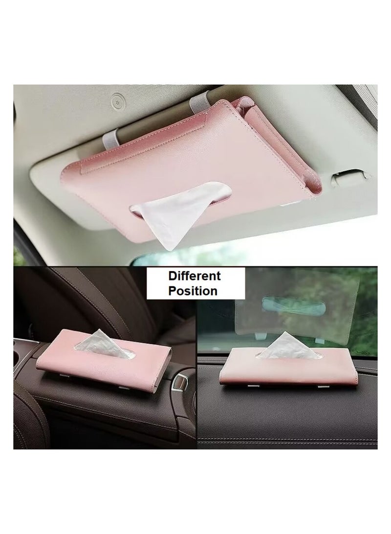 Generic 2 PCs Car Visor Tissue Holder, Dispenser Hanging Paper Towel Holder Case For Seat Back And Vehicle Side Door, Multi-Use Cover and Truck Decoration, Beige & Pink  - Image 4