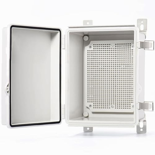 QILIPSU Waterproof Junction Box IP67 Outdoor Plastic Electrical Project Enclosure Weatherproof with Mounting Plate, Wall Brackets, Hinged Grey Cover 8.6"x6.7"x4.3" - Image 1