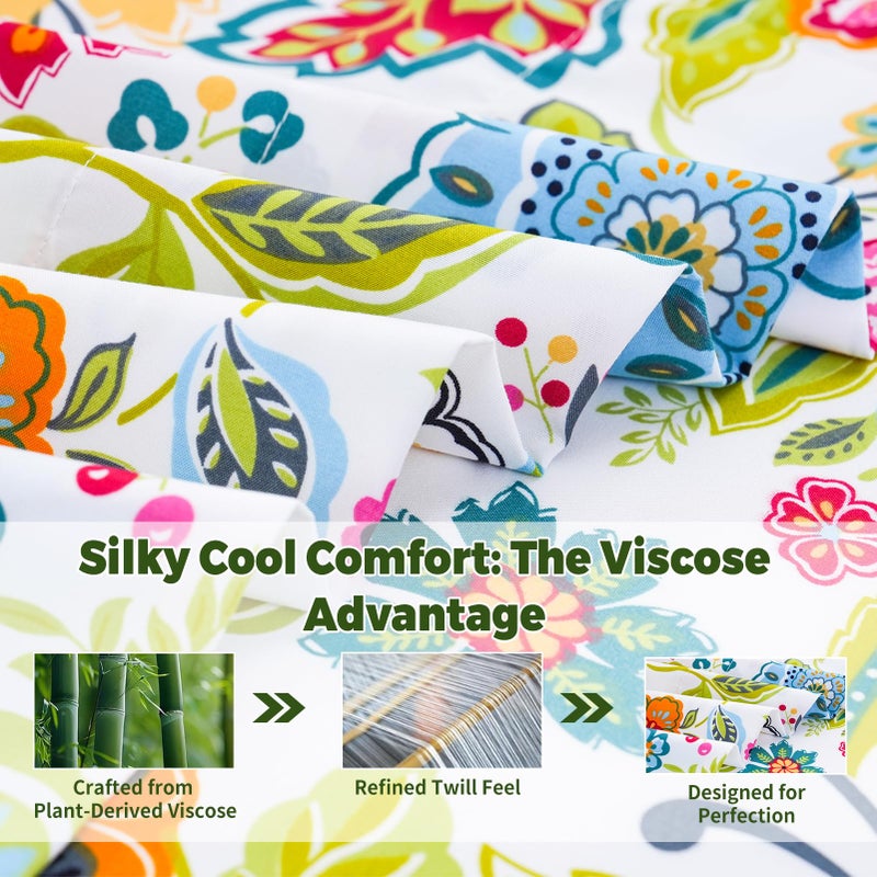 Bedlifes King Floral 4-Piece Sheet Set - Cooling Sheets Blend Rayon Derived from Bamboo,Soft & Breathable, Deep Pocket 16", Wrinkle Resistant - Vibrant Boho Floral Spring Design - Image 5