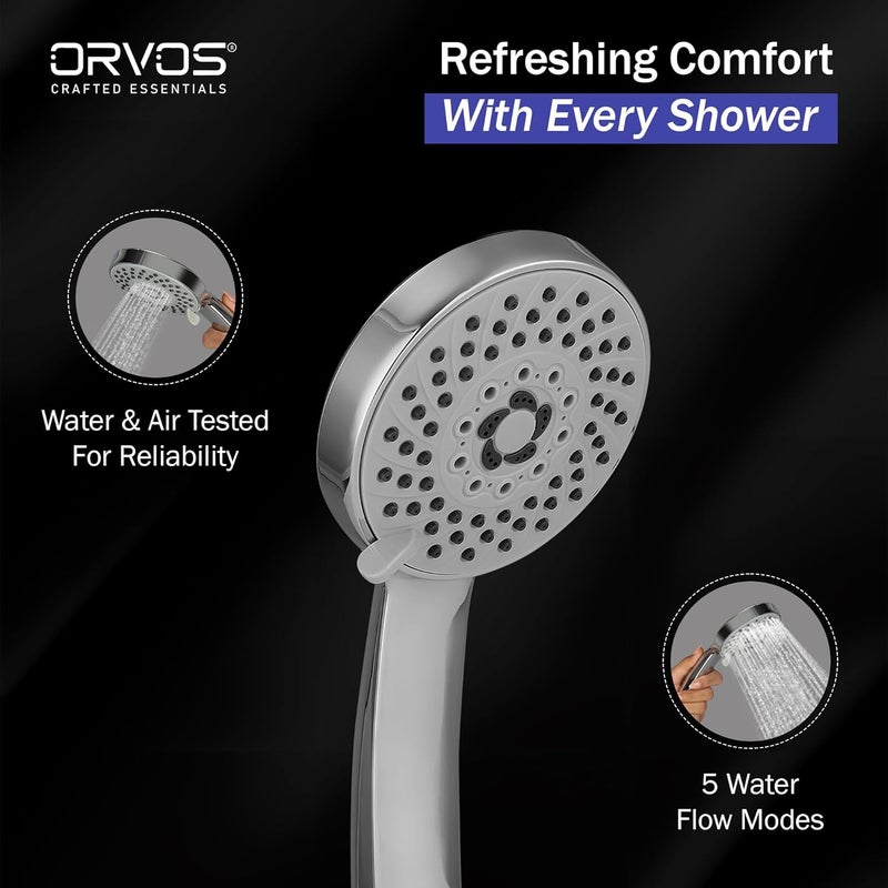 Orvos Hand shower multifunction 4x4 inches HydroBloom With 15 meter shower hose and wall hook Chrome plated with high grade Korean ABS material from LG for high end luxury bathrooms set of 1 - Image 5