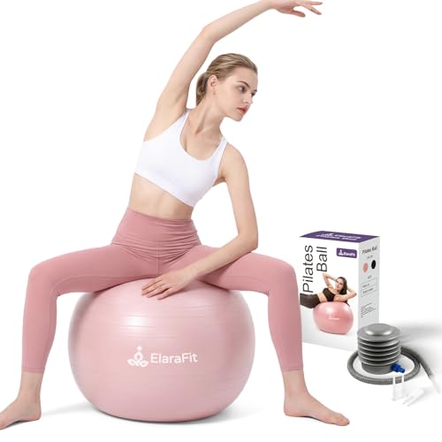 ElaraFit Anti Burst Large Exercise Ball for Yoga Non Slip Pilates Ball with Pump 550 lbs Capacity for Pregnancy Fitness Size L 23 to 26 inches About 58 to 65cm Pink - Image 1