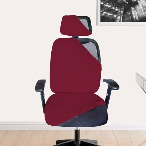 HOTKEI 3 Piece Maroon Office Chair Cover with Headrest Cover 200GSM Fabric Stretchable Removable Stain Proof Computer Desk Executive Rotating Chair Seat Covers Slipcover Protector for Office Chair - Image 1