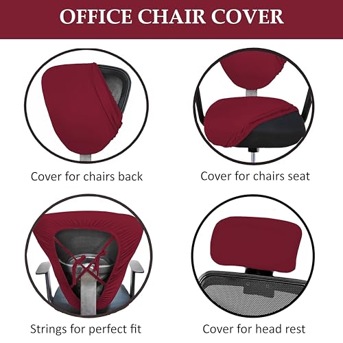 HOTKEI 3 Piece Maroon Office Chair Cover with Headrest Cover 200GSM Fabric Stretchable Removable Stain Proof Computer Desk Executive Rotating Chair Seat Covers Slipcover Protector for Office Chair - Image 3