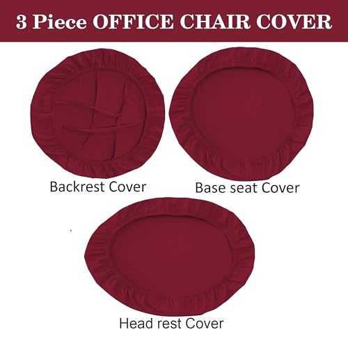 HOTKEI 3 Piece Maroon Office Chair Cover with Headrest Cover 200GSM Fabric Stretchable Removable Stain Proof Computer Desk Executive Rotating Chair Seat Covers Slipcover Protector for Office Chair - Image 2
