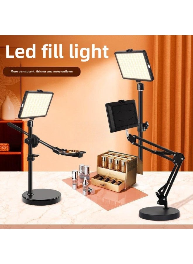 ملحق ضوء التصوير الفوتوغرافي في الاستوديو، ضوء صغير لسطح المكتب، صور طعام، مرساة ضوء خاص، لون مصدر ضوء الجمال: 【ضوء ناعم عاكس للضوء بثلاثة ألوان】 ضوء مربع + دعامة تصوير علوية بطول 2.1 متر - Image 2