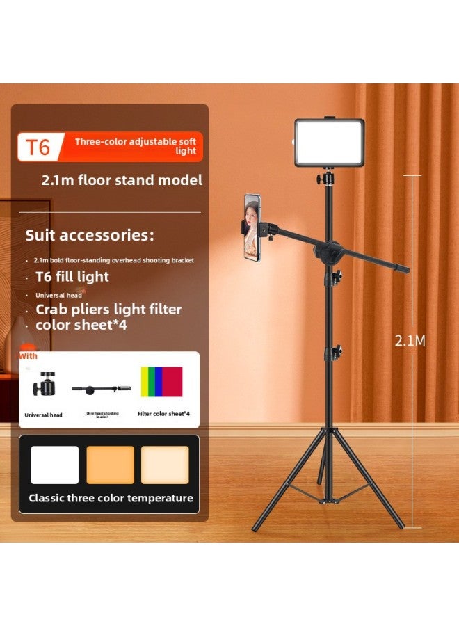 ملحق ضوء التصوير الفوتوغرافي في الاستوديو، ضوء صغير لسطح المكتب، صور طعام، مرساة ضوء خاص، لون مصدر ضوء الجمال: 【ضوء ناعم عاكس للضوء بثلاثة ألوان】 ضوء مربع + دعامة تصوير علوية بطول 2.1 متر - Image 1