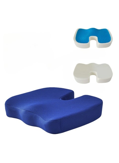 Seat Cushion, Orthopedic Chair Pad Pain Relief Memory Foam Cushion,  Ergonomic U Shape Design Non-slip Cooling Gel Pad Seat Cushion, For Back Pain Relief, Tailbone Support,(Breathable Sapphire Blue)