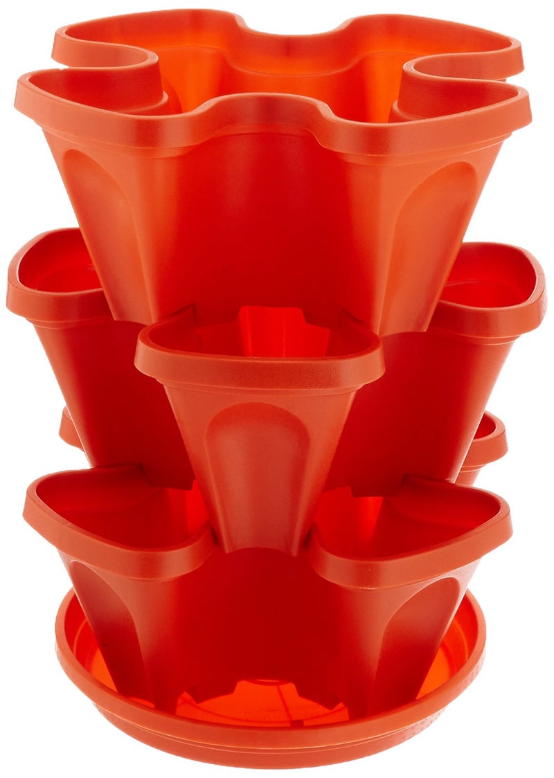 Mr Stacky Self Watering 3 Tier Stackable Garden Vertical Planter Set Terracotta Small