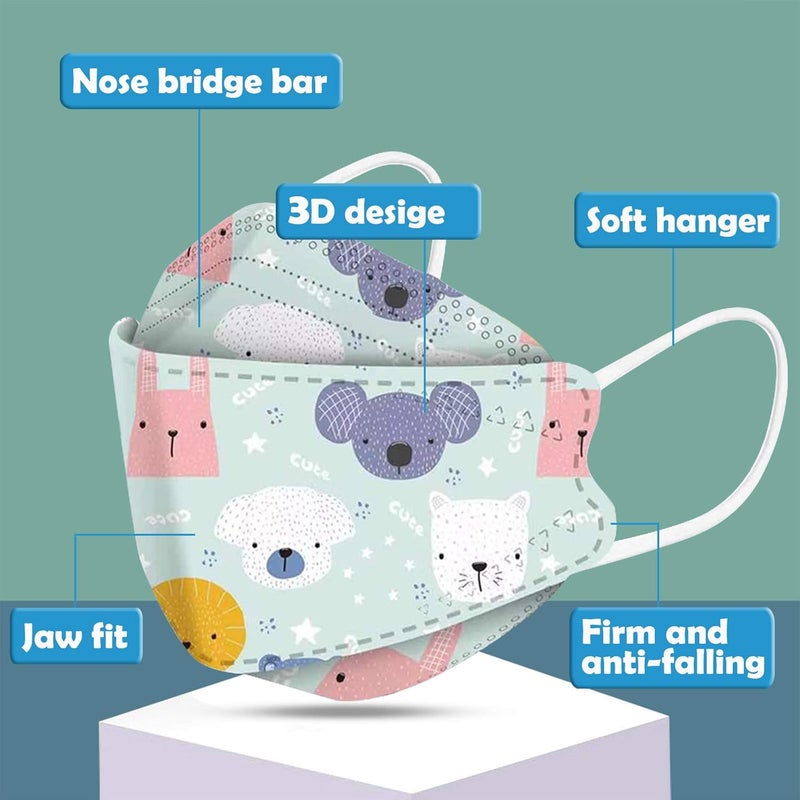 woobles 94 Protective Face_Masks for Kids, 10 Pack Cute Print Disposable Face_Mask, 4-Ply Breathable Safety Mask, Cup Dust Masks 10pcs -02 - Image 5