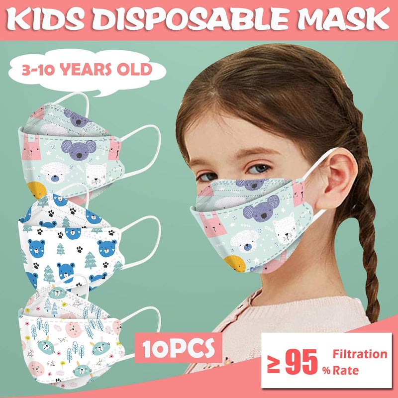 woobles 94 Protective Face_Masks for Kids, 10 Pack Cute Print Disposable Face_Mask, 4-Ply Breathable Safety Mask, Cup Dust Masks 10pcs -02 - Image 2