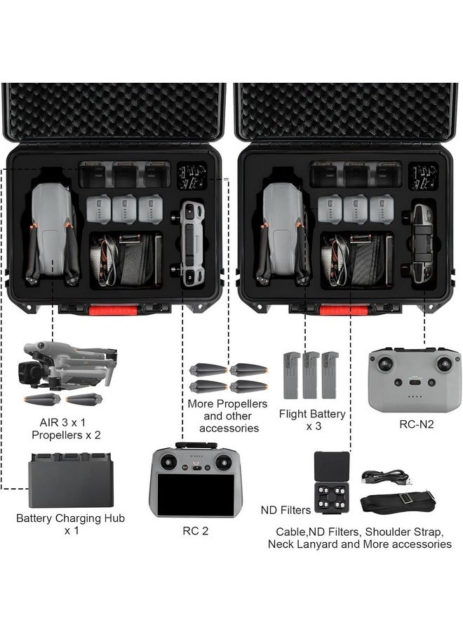يتيث حافظة YETEETH الصلبة لـ DJI Air 3، حافظة حمل مقاومة للماء والضغط لملحقات DJI Air 3 - تناسب أحدث DJI RC 2/RC-N2  - Image 5