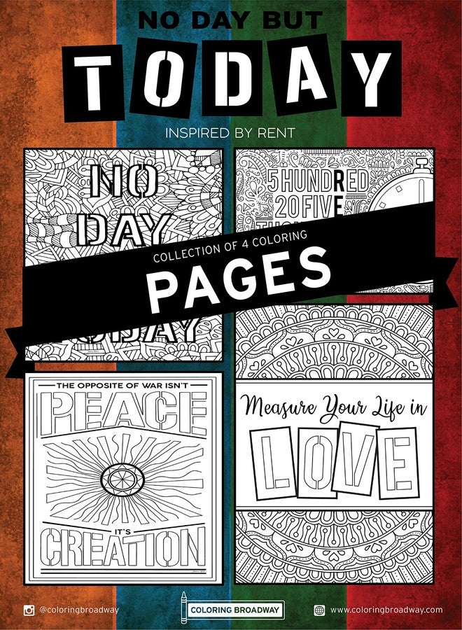 Coloring Broadway - RENT inspired Coloring Pages (Set of 4) “No Day But Today” Collection, Broadway Musical Merchandise, Matte Card Stock (8 1/2” x 11”), Ideal Gift for a Broadway Theater Lover - Image 1