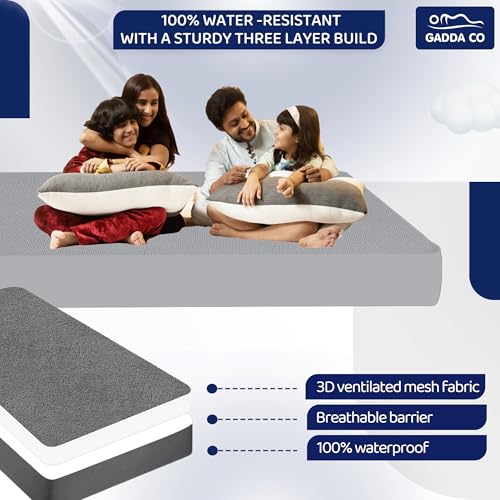 GADDA CO 100% Waterproof Premium Cotton Feel Mattress Protector Queen Bed 72x60 Inch|Ultra Soft Breathable & Hypoallergenic Fitted Bed Protector Terry Cover(6x5 feet, Fits Upto 10 Inches, Light Grey) - Image 2