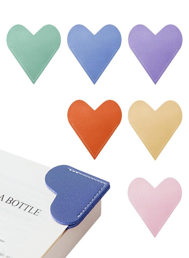Kinsound 6pcs Leather Heart Bookmarks, Cute Corner Page Book Marks for Teachers Students Book Reading Lovers, for School Office Home Supplies,Reading Accessories Gifts for Book Lovers - Image 1