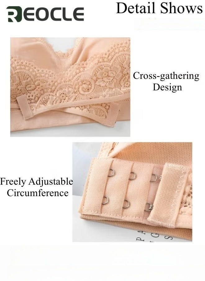 Women's Front Cross Side Buckle Lace Bras Sports Bras Comfy Corset Bra Wireless Push Up Seamless Bra