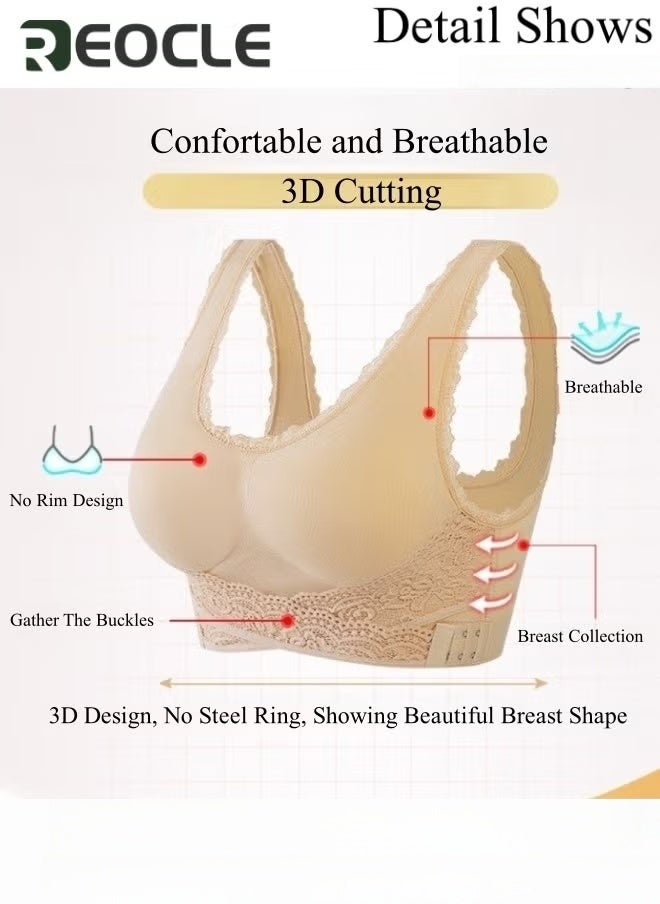 Women's Front Cross Side Buckle Lace Bras Sports Bras Comfy Corset Bra Wireless Push Up Seamless Bra