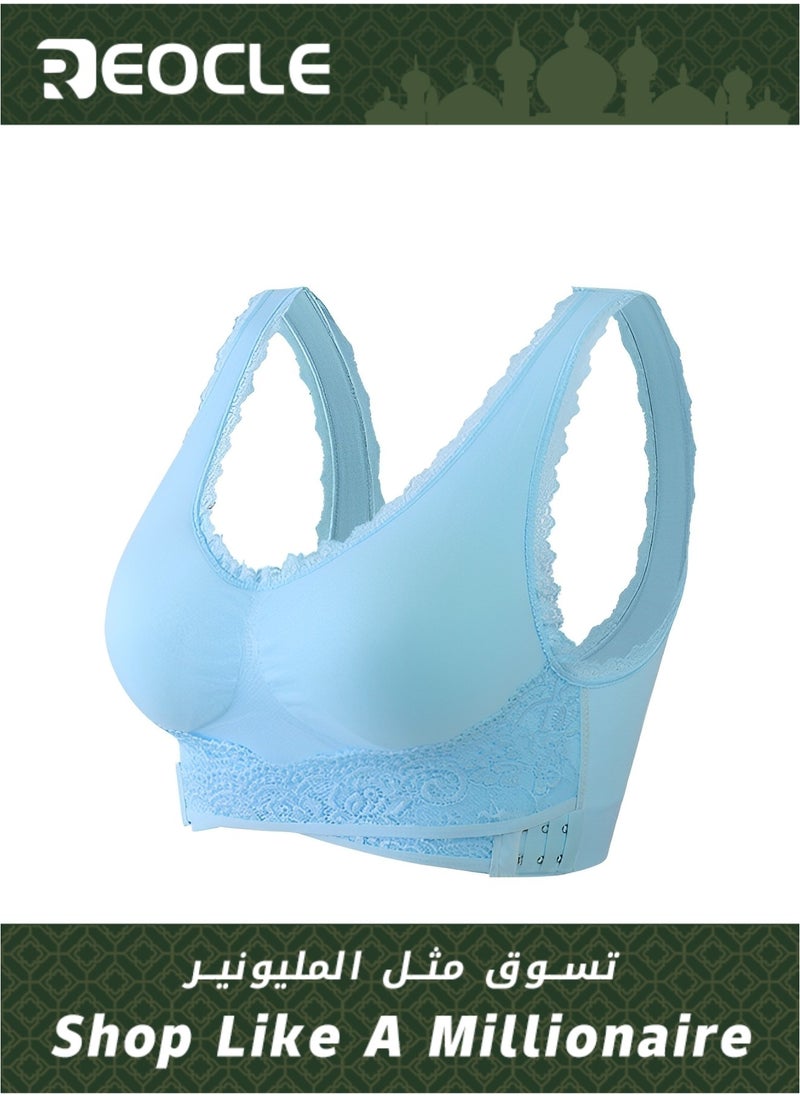 REOCLE - Women's Front Cross Side Buckle Lace Bras Sports Bras Comfy Corset Bra Wireless Push Up Seamless Bra - Image 1