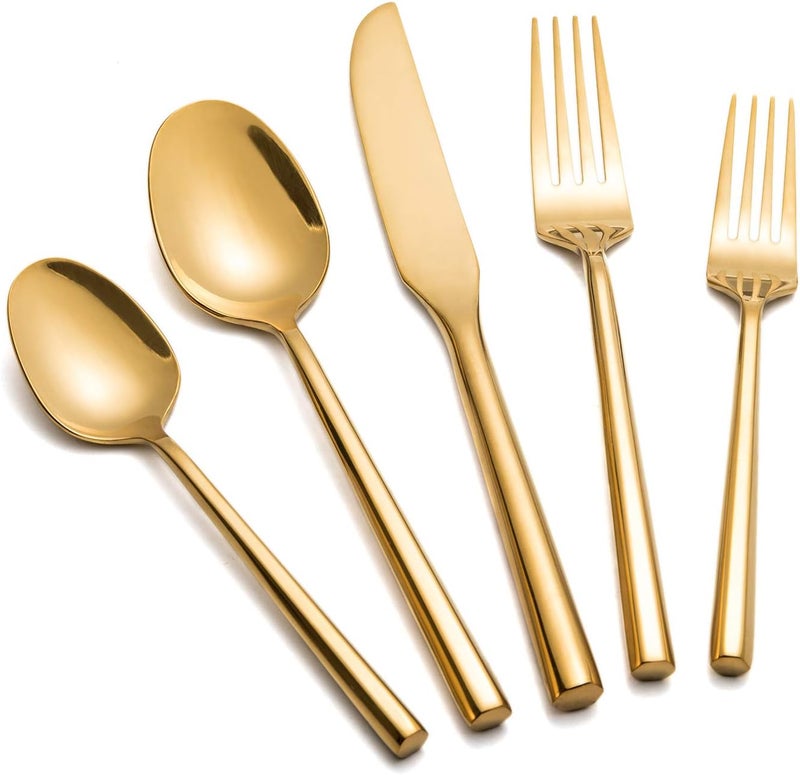 Kelenfer Gold Silverware Set Flatware Set Stainless Steel Cutlery Set 40 Pieces Hexagon Handle Home Kitchen Daily Use Service for 8 - Image 1