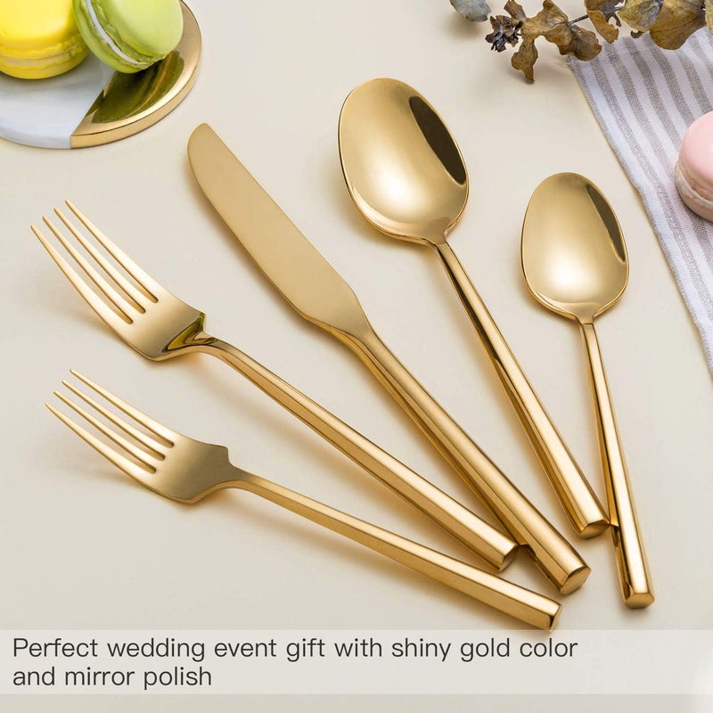 Kelenfer Gold Silverware Set Flatware Set Stainless Steel Cutlery Set 40 Pieces Hexagon Handle Home Kitchen Daily Use Service for 8 - Image 5