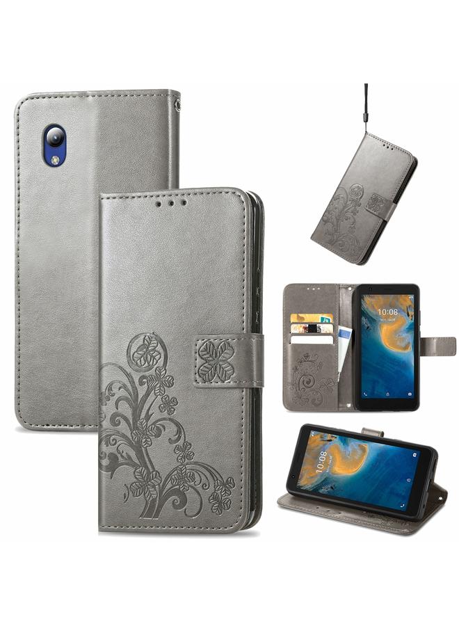 Case For ZTE Blade A31 Lite Four-leaf Clasp Embossed Leather Case with Lanyard & Card Slot & Wallet & Holder