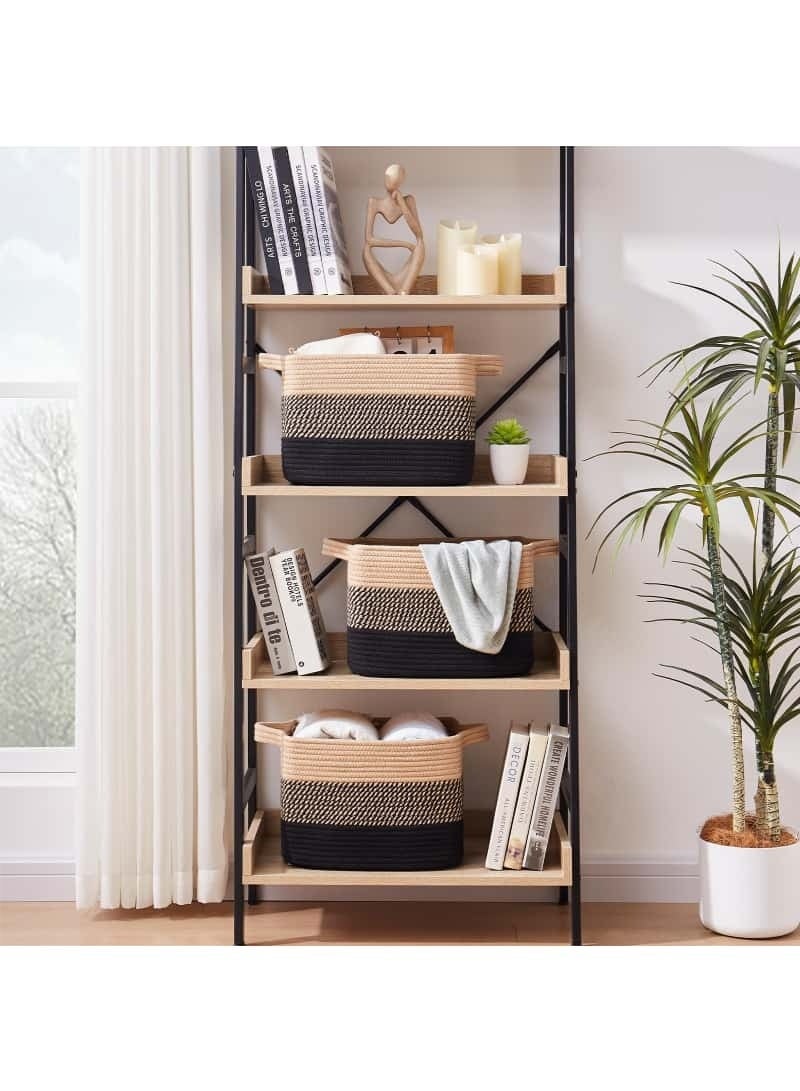 3 PCS Woven Cotton Rope Storage Baskets for Bathroom Towels, Nursery Toys & Closet Organization, Soft & Durable Organizer 33×25×22 (Black & Brown) - Image 2
