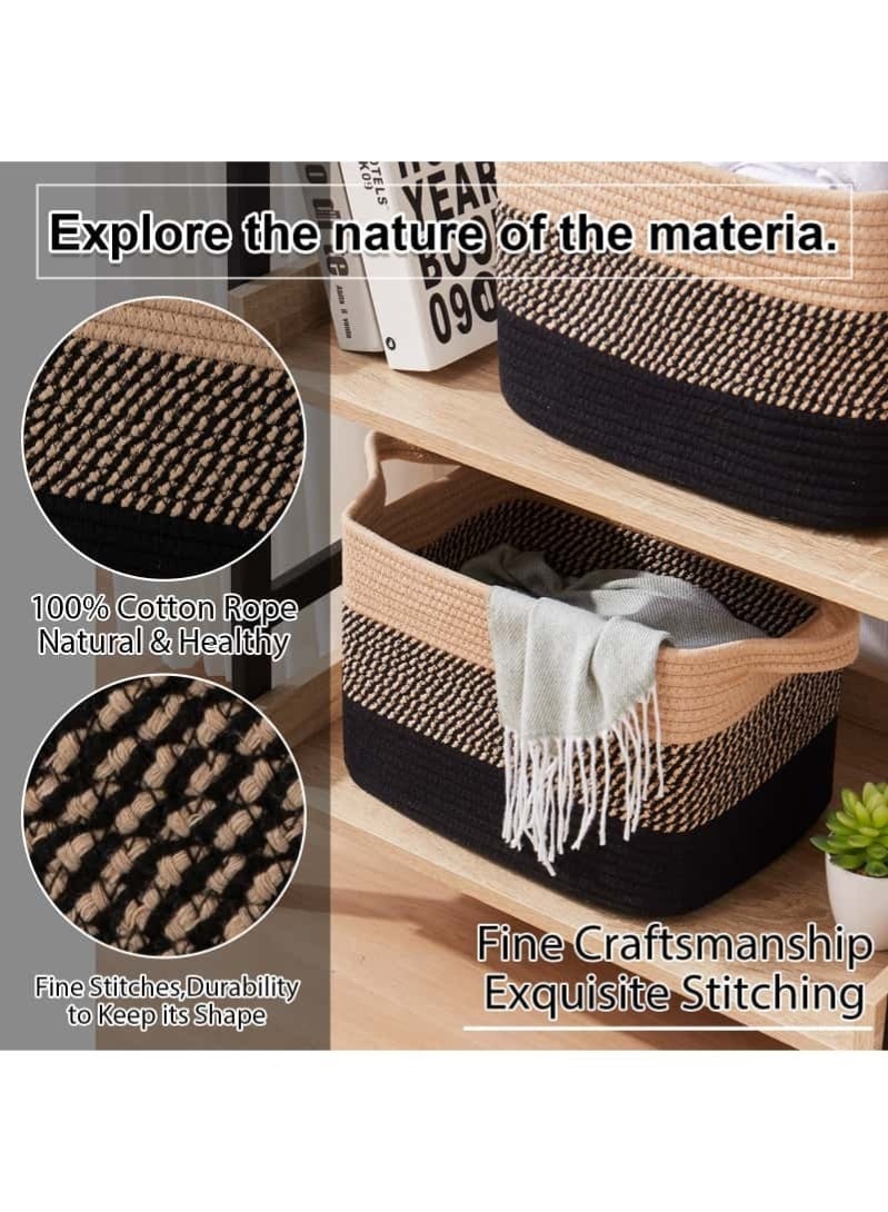 3 PCS Woven Cotton Rope Storage Baskets for Bathroom Towels, Nursery Toys & Closet Organization, Soft & Durable Organizer 33×25×22 (Black & Brown) - Image 5