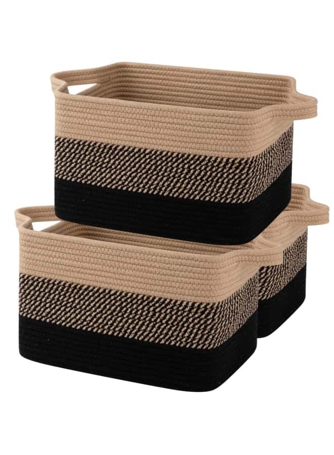 3 PCS Woven Cotton Rope Storage Baskets for Bathroom Towels, Nursery Toys & Closet Organization, Soft & Durable Organizer 33×25×22 (Black & Brown) - Image 1