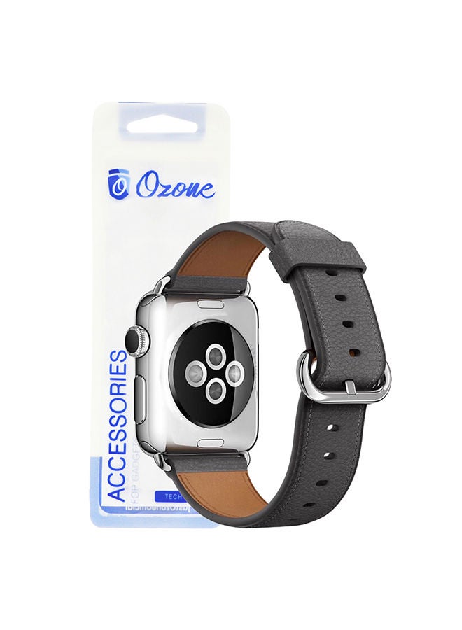 O Ozone Leather Strap For Apple Watch Series 10 9 8 7 6 5 4 SE , 38/40/41/42mm, Premium Leather Wristband Smartwatch Strap - Dark Grey - Image 1