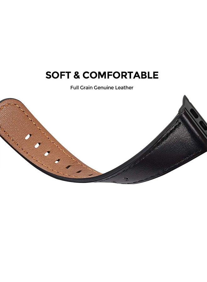 O Ozone Leather Strap For Apple Watch Series 10 9 8 7 6 5 4 SE , 38/40/41/42mm, Premium Leather Wristband Smartwatch Strap - Dark Grey - Image 3