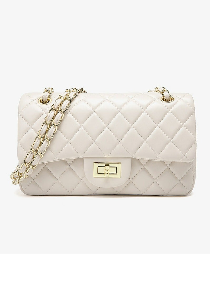 Loquat Womens Trendy Crossbody Bag Diamond Grid Patterned Shoulder Handbag With Chain Strap Cream White - Image 1