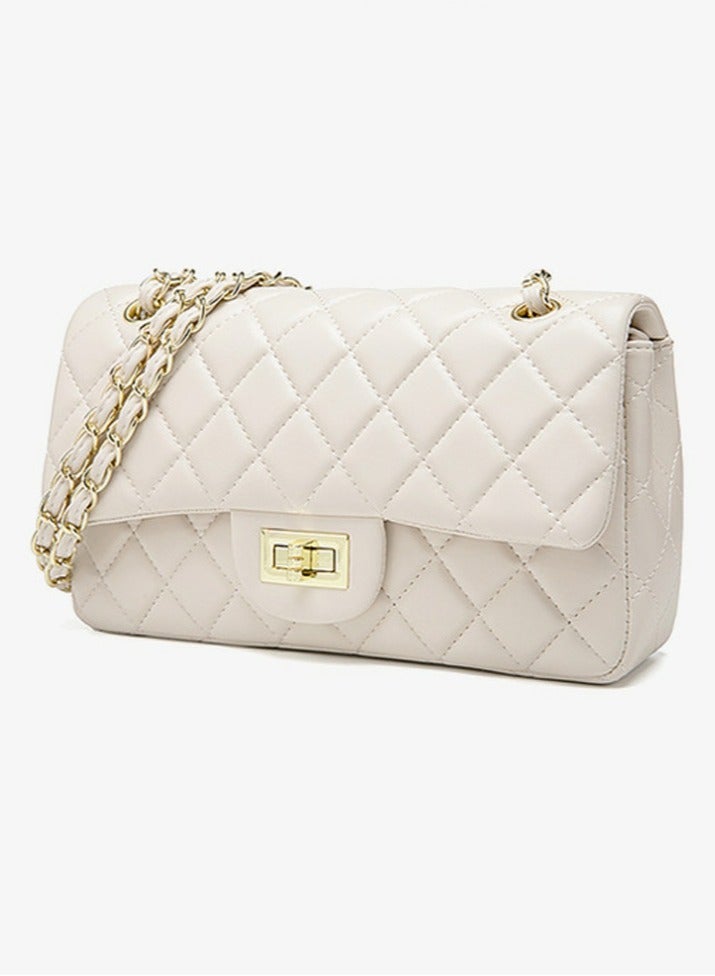 Loquat Womens Trendy Crossbody Bag Diamond Grid Patterned Shoulder Handbag With Chain Strap Cream White - Image 2