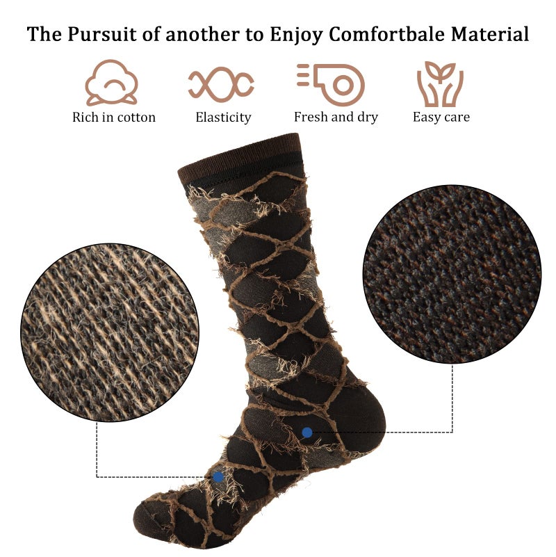 Yousu Mens Dress Socks Business Casual Solid Pattern Cotton Crew Sock 6 Pairs Pattern Brown - Image 4