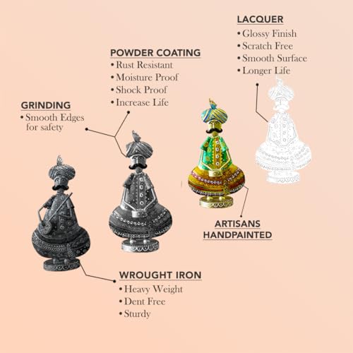 Ekhasa Nostrae Metal Show Pieces for Home Decor | Gift Items for Showcase, TV Unit Decor | Statue, Figurines, Artifacts for Table, Living Room Decor Items (Rajasthani Sardar Musicans - Set of 3) - Image 3