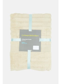 Catherine Malandrino 2 Piece Bath Towels 68 x 137 cm, Creamy Beige  - Image 1