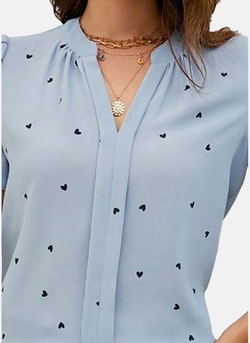 يونيكي Blue Graphic V-Neck Puff Sleeve Top - Image 5
